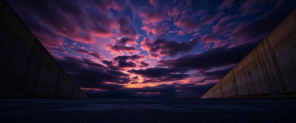 Wall Mural - Dramatic night sky reflected on dark concrete,  contrast,  cosmic