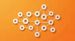 © Andres Mejia - Network hub connecting circles representing global communication on orange background