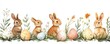 © Georgii - Adorable watercolor bunnies with Easter eggs and floral decorations