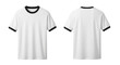 © Mutia - White ringer t-shirt, front and back views, plain design, short sleeves.