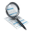 © Jawad - Magnifying glass focusing on financial documents for audit and analysis showcasing business review and detailed inspection of paperwork and data reports on transparent background