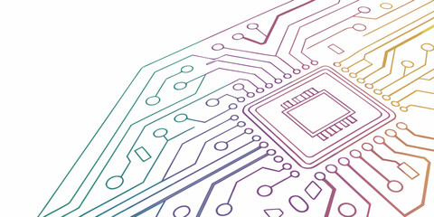 Dynamic circuit board design with vibrant color gradient, perfect for tech projects