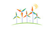 © Ilma - Colorful Wind Turbines on Green Hill with Sun Illustration.
