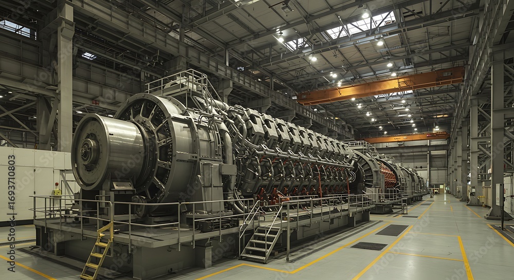Assembly of a colossal industrial engine generator for power generation ...