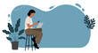 © YOUSTOCK - A woman multitasks, working remotely on her laptop and phone in a modern setting. Ideal for themes of productivity, digital communication, and flexible work.