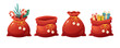 © Sonika - Set of Christmas sack, Santa bag on white background. Red bag with gifts, empty, closed. Vector cartoon flat illustration