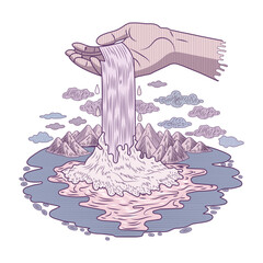 Wall Mural -  Flat style illustration showing surreal waterfall 