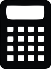 Simple black silhouette icon of a calculator with a blank display screen and grid of buttons for math and calculations
