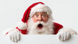 © Lukas Juszczak - Astonished Santa Claus peeking over blank surface ready for your holiday message or promotion, festive and fun