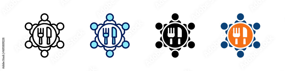 Team Lunch All In One Icon Multi Styles Vector Set Stock Vector | Adobe ...