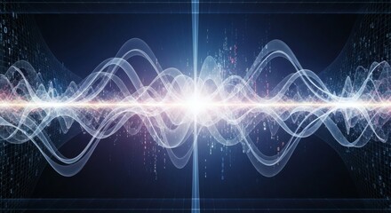Wall Mural - Abstract visualization of glowing waves digital code and grid patterns