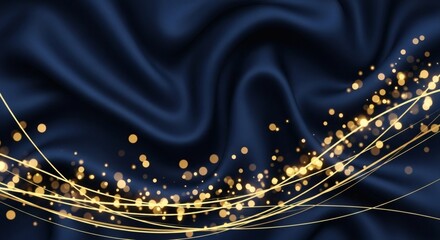 Wall Mural - dark blue fabric with gold glitter and light streaks