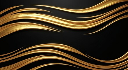 Wall Mural - golden waves on a black background