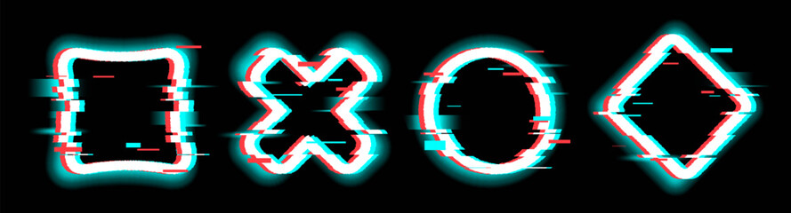 Wall Mural - glitch frame bug shapes with distorted neon borders and digital interference for cyberpunk interface