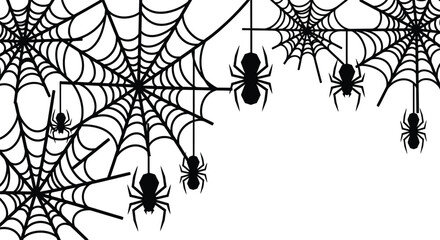 Spider web with spiders halloween decoration with spiderweb and hanging spiders creepy, scary, horror concept