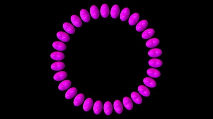 Wall Mural - Beautiful Pink 3D Circle Made of Heart Shapes Rotating Seamlessly on Black Background | Romantic Abstract Animation Loop for Valentine, Love, and Motion Graphics Design