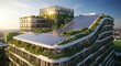 © Erisna Yolanda - Verdant, layered building with solar panels and abundant greenery under a clear blue sky