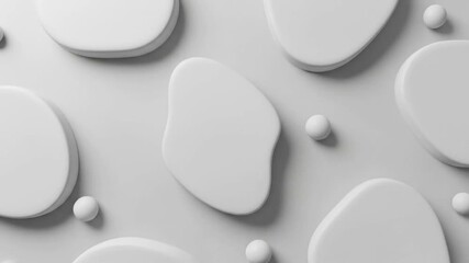 Abstract 3D rendering of smooth white organic shapes and spheres on a light grey background, minimalist and modern design.