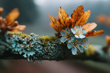 Wall Mural - Stunning Autumn Floral Scene with Vibrant Leaves and Blossoms for Seasonal Decor