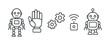 © adobestocker1 - Line art robotics icons: robots, mechanical hand, gears, wireless connection