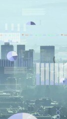 Wall Mural - Animation of graphs, loading circles and trading board over modern cityscape against sky