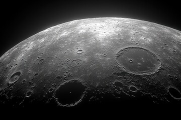 Wall Mural - Close-up view of the lunar surface showcasing craters and terrain details in high contrast