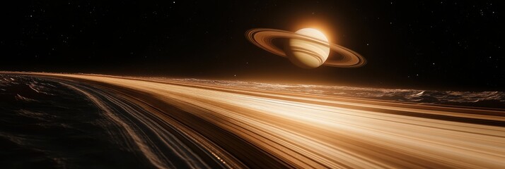 Wall Mural - Saturn and its magnificent rings illuminated in the cosmic distance