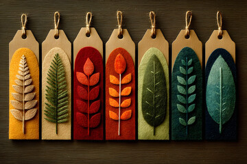 Wall Mural - Autumn-Themed Felt and Cardboard Craft Tags with Leaf Designs for Creative Projects