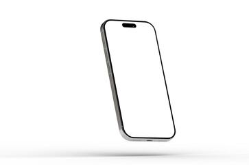 High-quality image of a modern smartphone with a blank screen, perfect for app presentations or website designs.  Clean and minimalist.