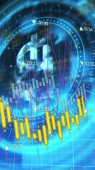 Wall Mural - animated bitcoin and graphs depict finance and tech concepts.