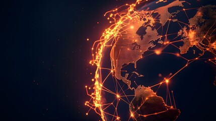 Wall Mural - the image shows a stylized, glowing orange earth with interconnected network lines and points of lig