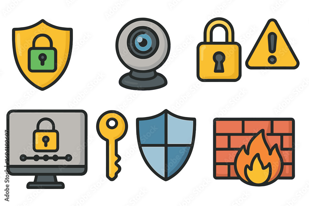 Cybersecurity icon set for data protection and internet safety. Vector ...