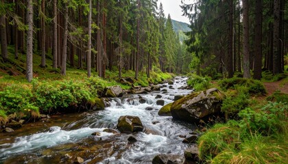  Forest stream flowing through trees