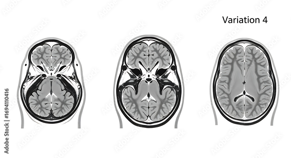 Photo Stock Three axial mri scans of a human brain showing different ...