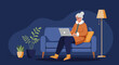 © BLACKSTUDIO - Senior woman comfortably uses a laptop on a sofa at home. Illustrates digital literacy, remote work, and modern independent living.