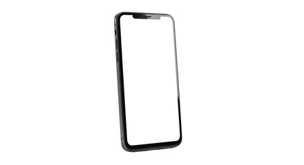 A sleek, modern, dark grey smartphone with an illuminated, empty white screen, isolated against a seamless transparent background, concept of digital potential and mockups