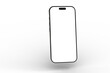 © vegefox.com - High-quality 3D render of a modern smartphone with a blank screen, perfect for app presentations or website design mockups.  Clean, minimalist style.