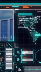 Wall Mural - animation of data processing on screens with computer servers