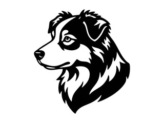 Wall Mural - vector isolated one single aussie australian shepherd dog head portrait front view black and white b