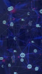 Wall Mural - animation of numbers falling over connected icons forming globe and connected dots