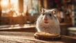 © Kristina - Hamster enjoys a small pizza in cozy kitchen during golden hour with warm sunlight streaming through the window