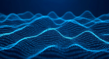 Abstract binary code waves on a blue background