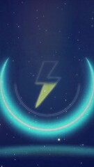 Wall Mural - animation of thunder icon over light trails and stars