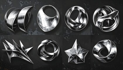 Abstract metallic shapes on dark background