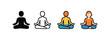 © Lera - Vector icon yoga meditation pose same pose same proportions four styles black solid glyph outline minimal flat multicolor filled cartoon flat shaded.