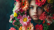 © Haina - A serene young woman with closed eyes wears an extravagant floral crown, showcasing vibrant blossoms in full bloom, blending nature and art into a poetic, dreamy, and visually captivating portrait of