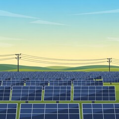 Renewable future bright horizon a vast solar array under pastel colored sky