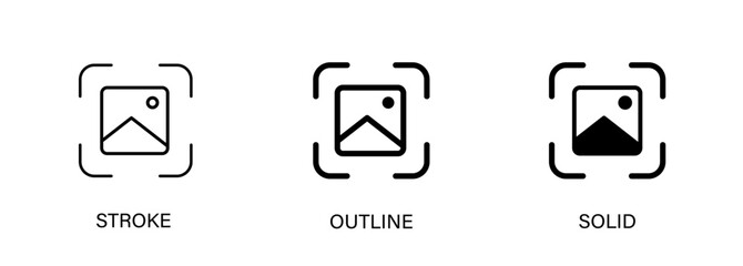 Capture image icon for take an image, screenshot, photo, ui design. Stroke, outline and solid vector icon. Eps10.