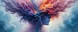 © PixelHub - illustration of a person with closed eyes and glowing orange brain surrounded by swirling colorful smoke in a mystic background representing sick thoughts and emotions turbulence