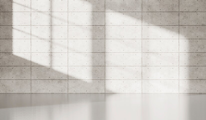 Wall Mural - Empty dark abstract industrial cement wall studio room interior for display product on concrete wall background with soft shadows from the window